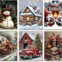 KYOQFVN 6 Pack Christmas Paint by Numbers Kit for Adults - Vintage Adult Paint by Number Kits on Canvas, Winter DIY Acrylic Oil Number Painting Kits for Adults, 12 x 16 inches for Home Decor