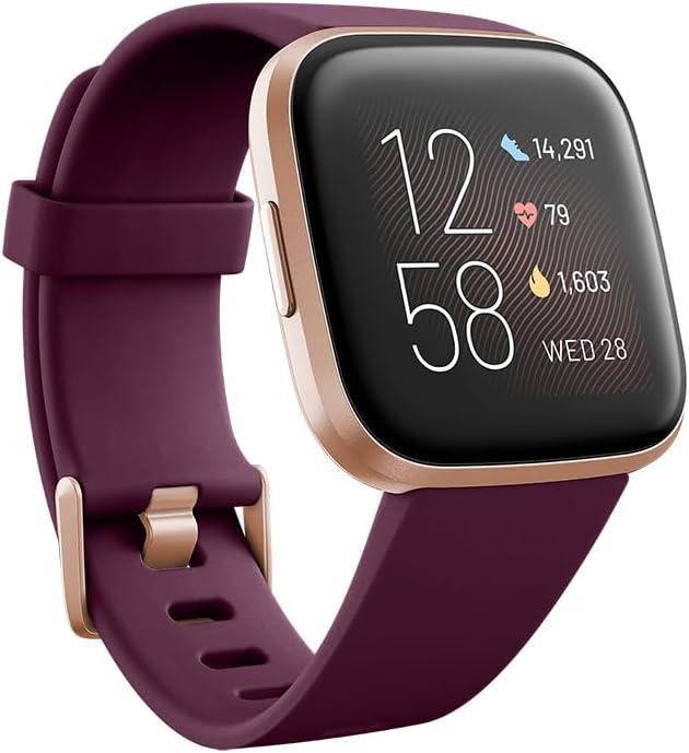 Fitbit Versa 2 Health and Fitness Smartwatch with Heart Rate, Music, Alexa Built-In, Sleep and Swim Tracking, Bordeaux/Copper Rose, One Size (S and L Bands Included)