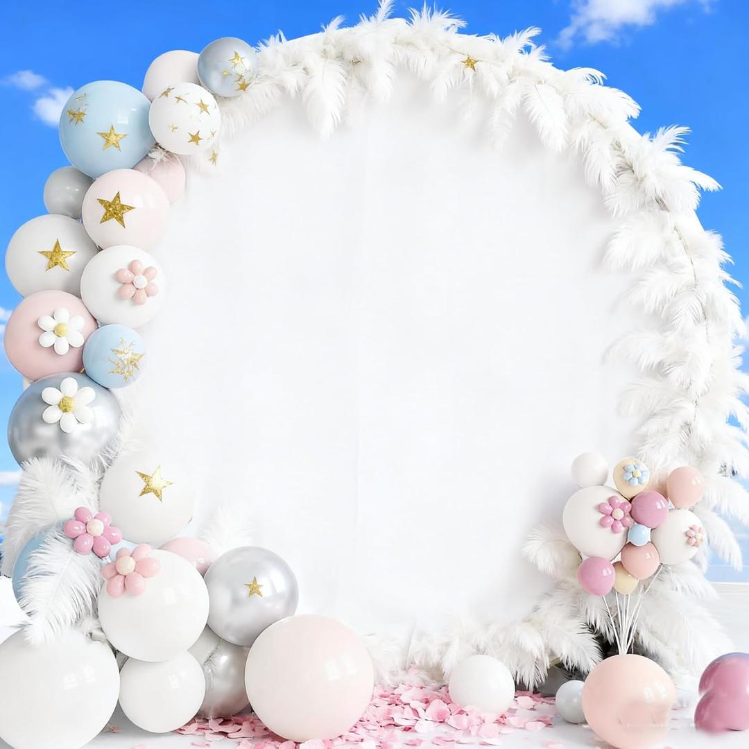 7.2x7.2ft White Round Backdrop Circle Stand - Adjustable Arch Backdrop Balloon Cover for Birthday Party Ceremony Decor