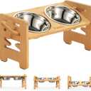 Vantic Elevated Dog Bowls, Adjustable Raised Dog Bowl Stand for Small Puppy and Cats, Sturdy Bamboo Pet Food Feeder with 2 Stainless Steel Dishes, Natural