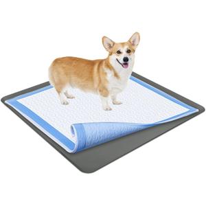 TidyFriend Dog Pee Pad Holder Tray Fits for 36 x 36 Wee Wee Pee Pads - Stable Grip, Raised Edges, Quick-Wipe Silicone Surface Dog Potty Tray Holder for Indoor Flooring Protection (Grey) (1 Pack, Gray)