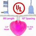 Pink Heart Decorative Lighting String, 10 Count Pink LED and 9 FT White Wire, for Valentines Day, Mothers Day, Fathers Day, Birthdays.