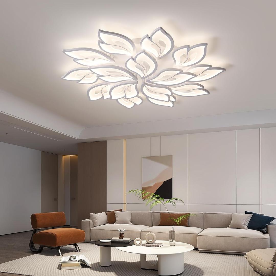 JAYMP 39.4" Flower Shaped Ceiling Light Dimmable Modern Ceiling Lamp Remote Control LED Lighting Fixture for Living Room Kitchen Dining Room (White/ 15 Petals)
