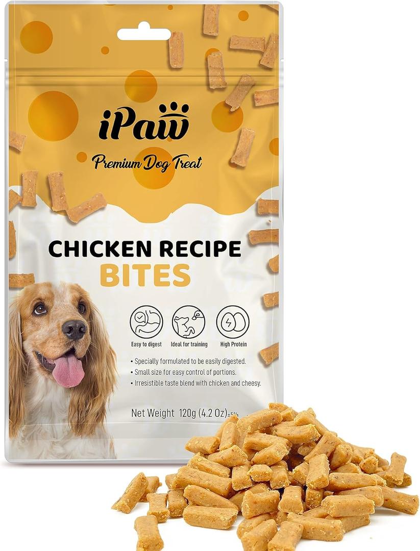 iPaw Dog Treats for Puppy Training, All Natural Human Grade Dog Treat, Hypoallergenic, Easy to Digest (Chicken and Cheese Bites) (4.2 Ounce (Pack of 1)) iPaw Dog Treats for Puppy Training, All Natural Human Grade Dog Treat, Hypoallergenic, Easy to Digest (Chicken and Cheese Bites) (4.2 Ounce (Pack of 1))