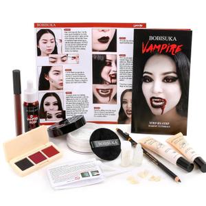 Halloween Vampire Makeup Kit, Complete Vampire SFX Make Up Set with Vampire Teeth Fangs, Fake Blood and White Foundation for Cosplay, Costume Party, Stage, Movies & Theater (Vampire SFX Makeup Kit)