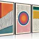 3pcs Boho Wall Art Mid Century Modern Wall Decor Posters Abstract Color Block Geometric Canvas Paintings Prints Colorful Simple Line Pictures for Living Room Bedroom Home Decoration（12x16） (Unframed)