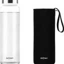 Glass Water Bottle 32 oz, Borosilicate Wide Mouth Glass Water Bottle with Neoprene Sleeve, BPA-Free Leak Proof Reusable for Hot Cold Drinks, Work, Gym, Home, 1 Pack (Black)