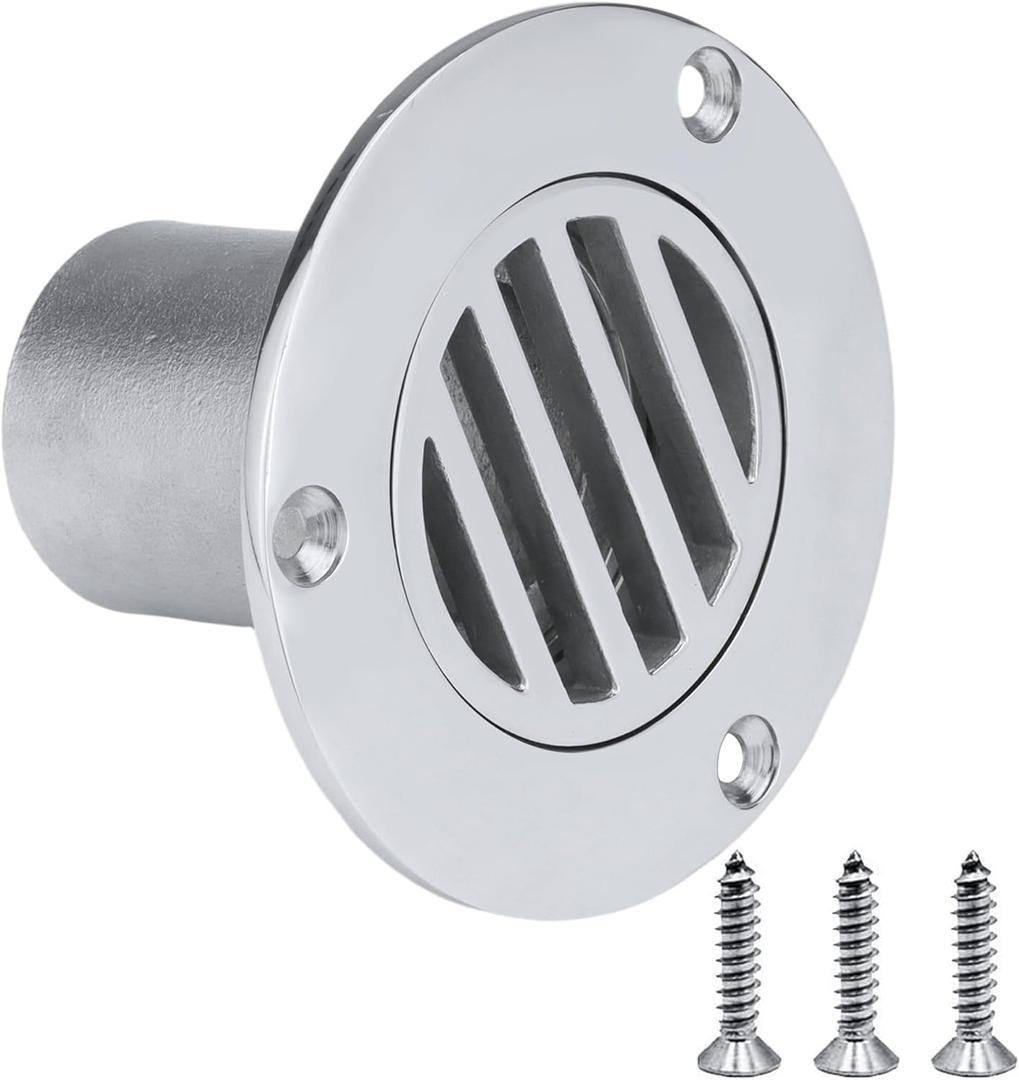 YANYUCB Boat Deck Floor Drain Fittings, Marine Grade 316 Stainless Steel Deck Drain Fittings, Thru Hull Deck Drain Scupper Pipe with Screws, for Boat, Yachts Drainage Systems (Straight-1-1/2 Inch)