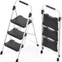 KINGRACK 3 Step Folding Ladder, 900 lbs Load Capacity, Non-Skid Large Pedals, Handrail, Safety Lock, Sturdy Step Stool for Home, Office, Garden, Multi-Purpose, White
