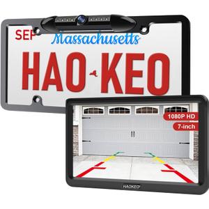 H9 License Plate Backup Camera HD Front Rear View Reverse Camera with 7 LED Night Vision 170 Degree Viewing Angle, Waterproof, for Cars
