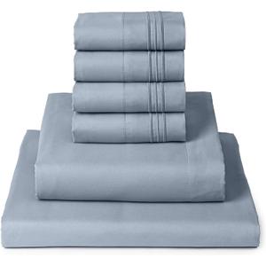 Mellanni King Sheet Set - 6-Piece Iconic Collection Bedding, (Including 4 Pillowcases), 16-Inch Deep Pocket, Easy Care, Extra Soft, Cooling Sheets, Brushed Microfiber - Blue Hydrangea