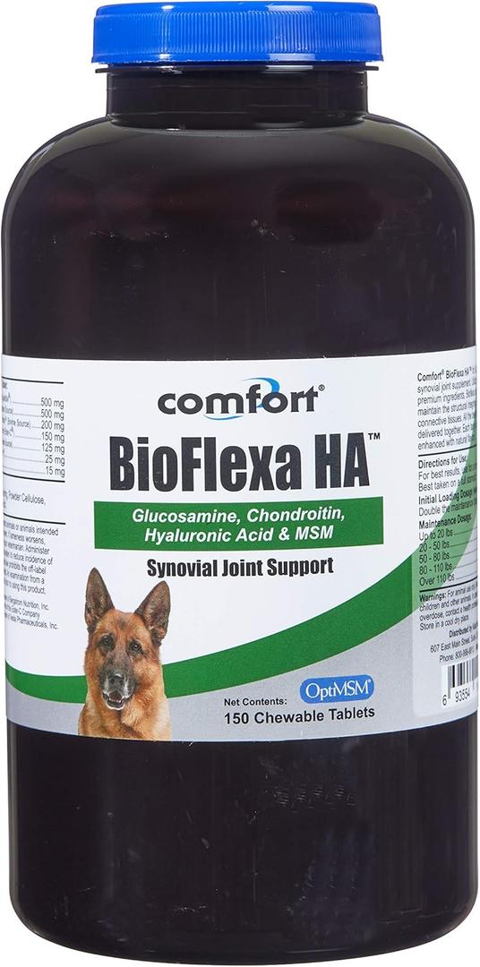 Comfort BioFlexa Hip and Joint Plus HA Tablets for Dogs, 150 Count, Synovial Joint Support with Hyaluronic Acid, Glucosamine, Chondroitin, MSM, Cetyl Myristoleate and Ester-C, Best Before 03/27