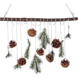 15.7 Inch Winter Wall Hanging Decor Wooden Seasonal Pinecone Hanger for Door Winter Decor Artificial Greenery for Home Rustic Farmhouse Fireplace Mantel Indoor Outdoor
