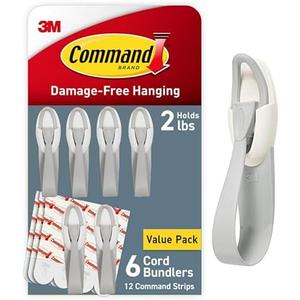 Command Cord Bundlers, Damage-Free Hanging Cord Organizer, No Tools Cord Bundler for Hanging Electrical Cables of Christmas Decorations, 6 Gray Cord Bundlers and 6 Command Strips | Cord Organizer, No Tools, Cord Bundler, 6