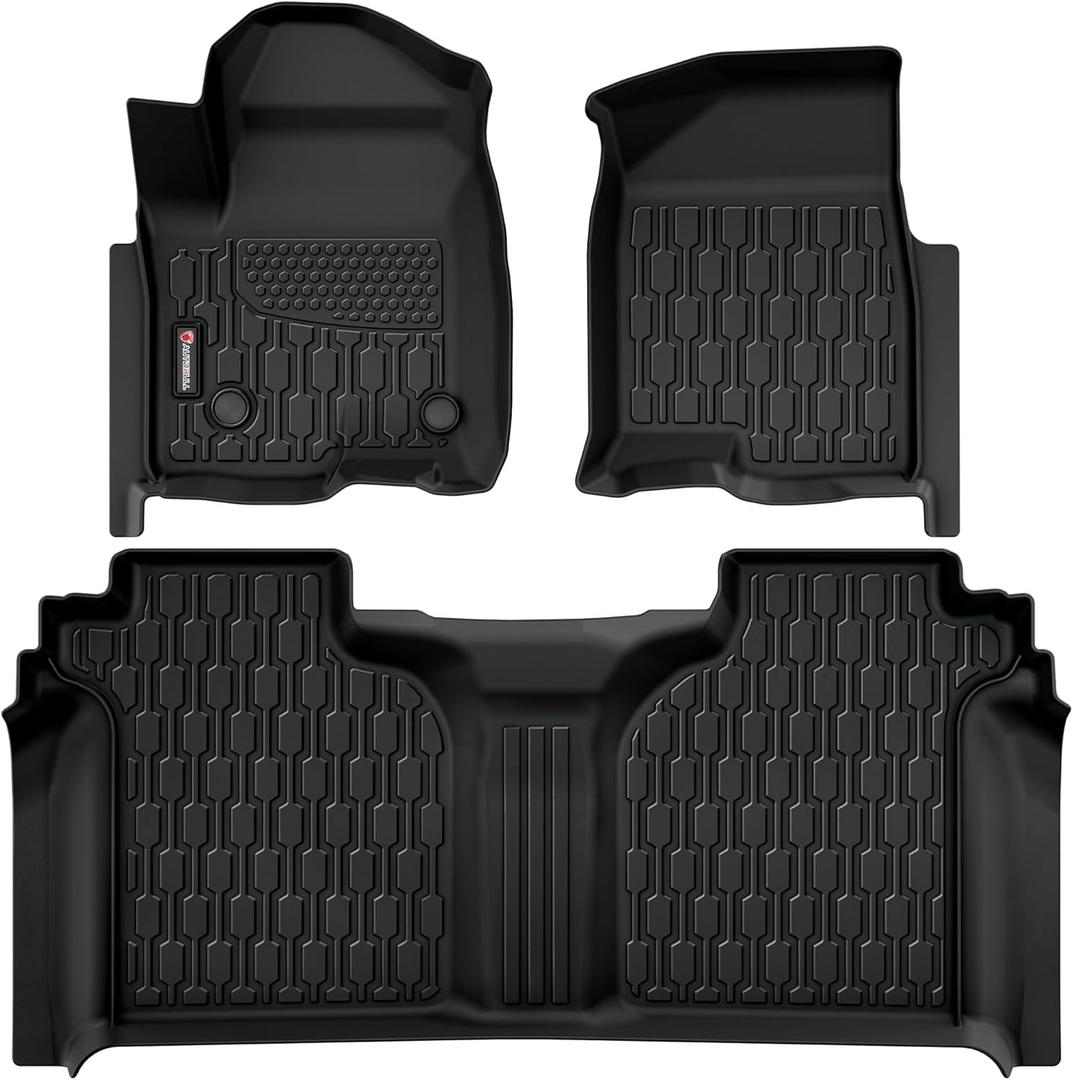 Floor Mats Fit for 2019-2026 Chevy Silverado 1500/GMC Sierra 1500, 2020-2026 Chevrolet Silverado/GMC Sierra 2500HD/3500HD Crew Cab with Rear Under-Seat Storage, TPE All Weather Floor Liner Car Mats