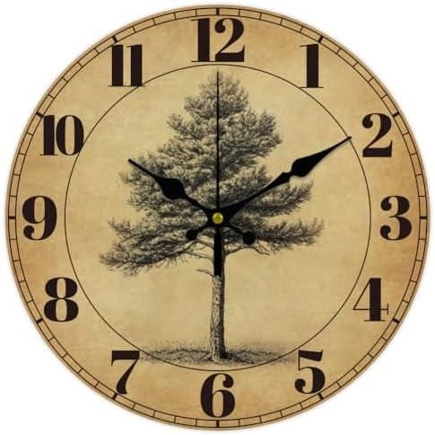 CHGCRAFT Realistic Tree Wall Clock Non-Ticking Clock 12 Inch Round Decorative Clocks Printed Wall Clock for Home Office Decoration