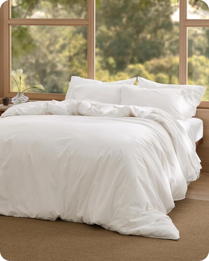 Bedsure Cotton Duvet Cover King - Luxury Slub Weave 100% Cotton Duvet Cover Set with a Linen Like Textured, Easy Change Durable Bedding Set 3 Pieces, Coconut White, 104" x 90"