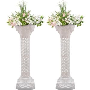 2Pcs White Decorative Roman Wedding Columns 35.4inch Tall Elegant Wedding Roman Column Pillars Set Flower Pot Columns Pedestal for Party Event Garden Outdoor Indoor Decor (2)