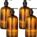 32 Ounce Glass Pump Dispenser Bottle, Large Amber Container with Pump for Shower and Bath Shampoo Soap Conditioner Lotion - 1 Liter - by Kitchentoolz