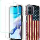 for Moto G 5G 2023 Case, Motorola G 5G 2023 Case with Tempered Glass Screen Protector, Full-Body Cute Clear Flag Pattern Protective Phone Cover Cases for Motorola Moto G 5G 2023 USA Flag