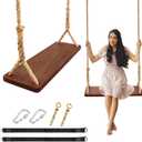 Wooden Swing, 24"x 8"x 1.2,500lbs,Wooden Tree Swing Adjustable Hemp Rope & Extension Tree Straps 100 inch (Nostalgic)