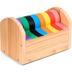 Kids Masking Tape Dispenser, Wooden Multi Roll Craft Tape Dispenser, Washi Tape Holder Organizer, Cutter for Gift Wrapping, Gift for Children Office Home School, Acrylic Serrated Cutter