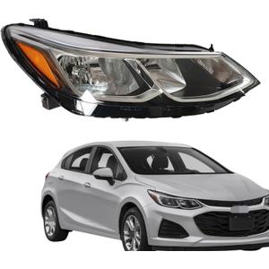 Passenger Side Headlights Assembly Halogen w/o DRL Replacement for Cruze 2016-2019 Housing Chrome Lamp RH 1PC
