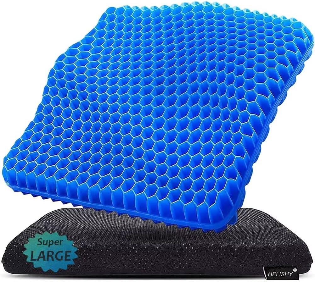 Gel Seat Cushion for Long Sitting Pressure Relief (Super Large & Thick) - Non-Slip Gel Chair Cushion for Back,Sciatica,Tailbone Pain Relief - Seat Cushion for Office Desk Chair,Car Seat,Wheelchair (Blue)