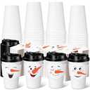 Potchen 48 Sets 12 oz Christmas Disposable Paper Cups White Snowman Coffee Cups with Lids and Sleeves Bulk for Hot Cold Tea Drinking Winter Birthday Wedding Holiday Party Favors