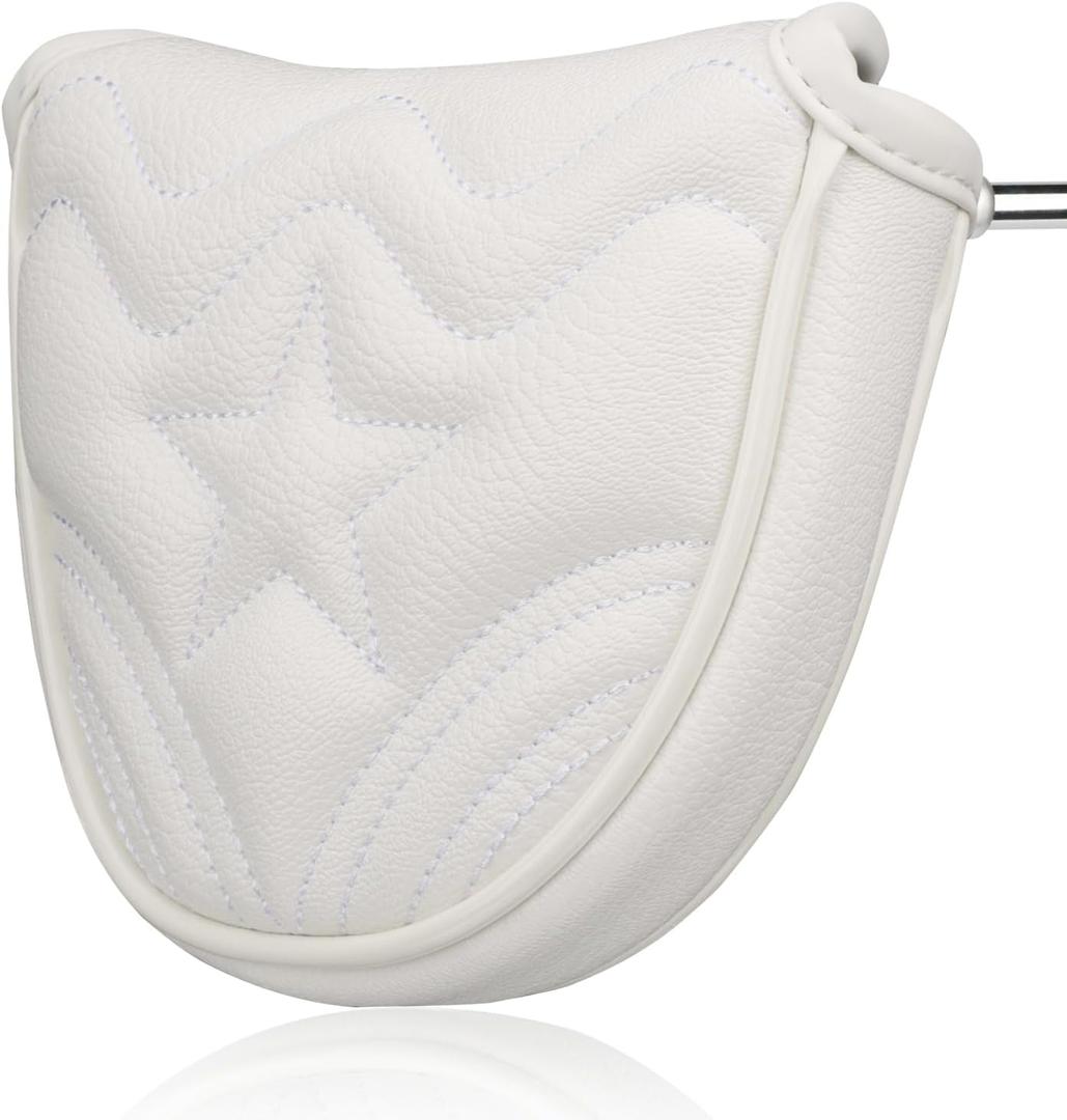 Mallet Putter Headcover - Golf Putter Head Cover with Magnetic Closure & Stars - White