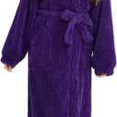 Artfasion Womens Long Fleece Robe - Warm Soft Floor Length Flannel Bathrobes for Winter Thicker Long House Coat with Pockets (Large-X-Large, Grape Purple)