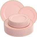 EI 60pcs Pink Plastic Plates with Gold Rim,Pink Party Plates Disposable,Heavy Duty Dinner/Dessert Fancy Elegant Plate for Wedding,Birthday,Afternoon Tea