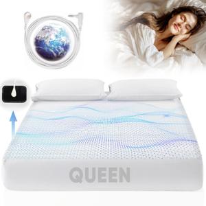 Grounding Sheet Queen Size  95% Organic Cotton + 5% Pure Silver Fiber, Earth Connected Bedding (60"x 80"x 13" White) Fitted with Cord