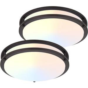 DAKASON 2Pack LED Flush Mount Ceiling Light Fixture, 13 20W On/Off Switch to Select 3000K/4000K/5000K, Dimmable Ceiling Lamp for Kitchen, Living Room, Hallway, Oil Rubbed Bronze (ORB)