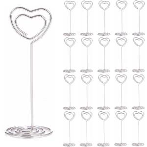20PCS 3.35 Inch Table Number Stands - Place Card Holders for Wedding Centerpieces, Birthday Party, Photo Picture Frame Display (Heart Shaped-Silver)