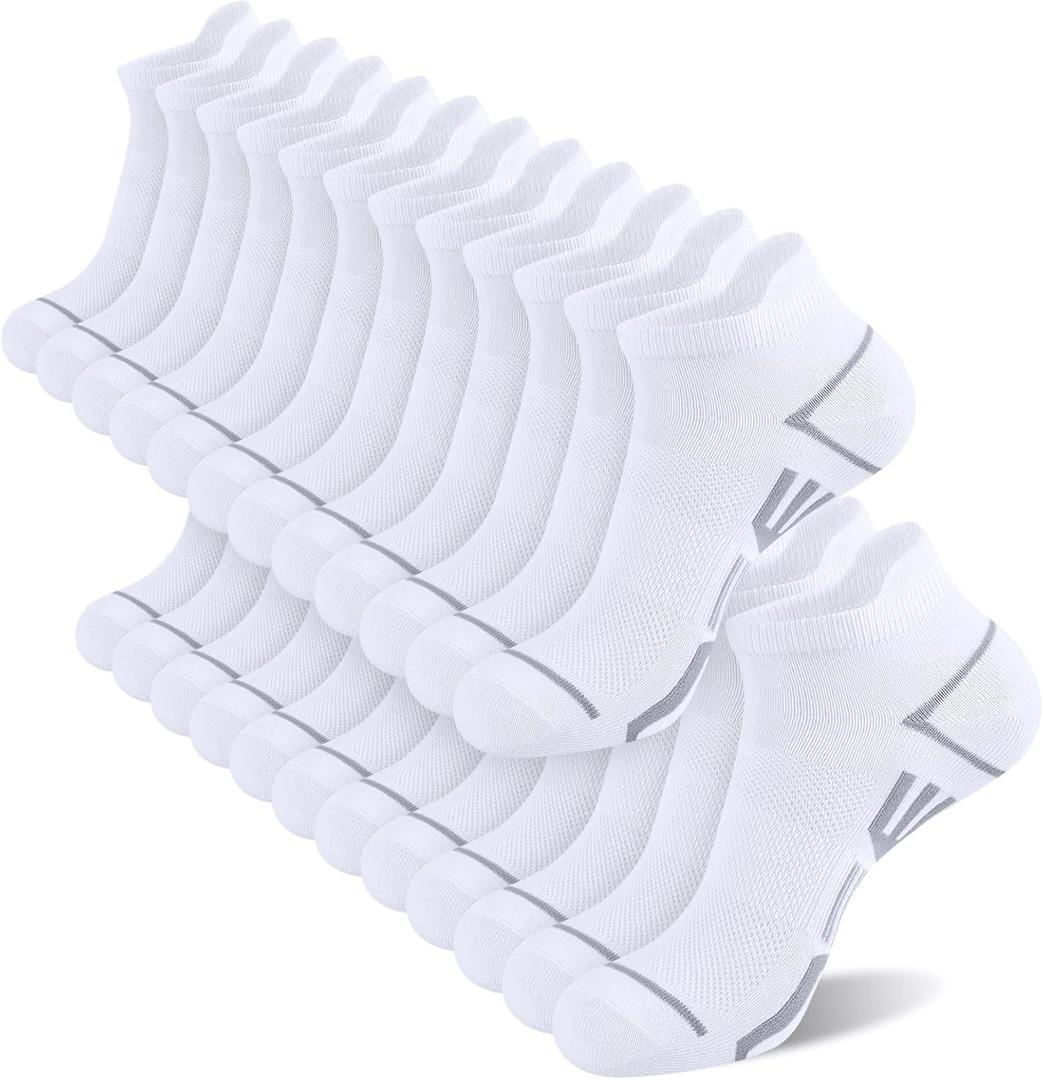 Shnn 12 Pairs Mens Ankle Socks Athletic Casual Low Cut Short Socks for Men With Tab Shoes Size 6-11 (White)