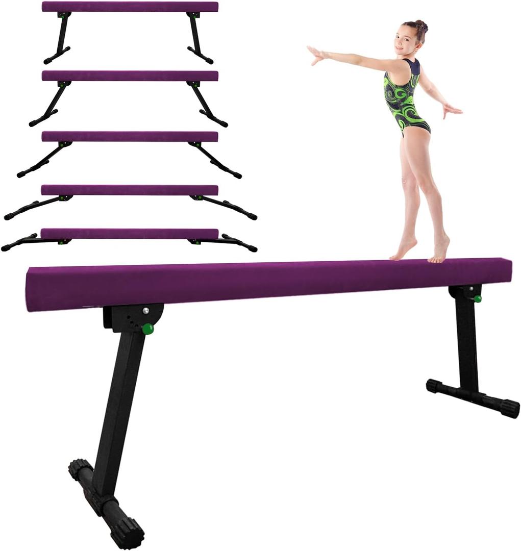 Sealoha 8ft Ultrasimple Adjustable&Foldable Balance Beam,High-Low Floor Beam Suede Gymnastics Equipment,No Tool Require, Gymnastics Beam for Training&Professional HomeTraining (Length: 8FT & Height: 7''-31'', Purple)