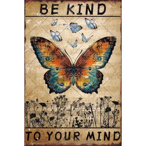2 x Butterfly Decor 8x12 Inch Be Kind To Your Mind Butterfly Art Wall Decor for Home Living Room Kitchen Garden Bedroom Office Hotel Cafe