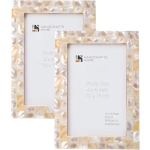 Handicrafts Home 4 by 6 Picture Frames Pack of 2  White Mother of Pearl Photo Frame, Decorative Frames for Wall & Desk, Boho Chic & Vintage Inspired Home Decor, Unique Handmade Photo Display