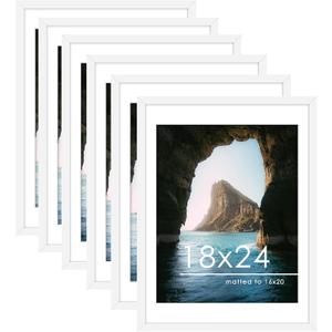 PEALSN 18x24 Poster Frame Set of 6, Display Pictures 16 x 20 with Mat or 18 x 24 without Mat for Wall Mounting Display, poster frames 18 x 24 for Wall Decor, White