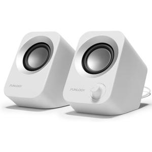 Speaker - 14W Stereo PC Speakers, USB Powered, Compact Size with 30 Tilt Design, Volume Dial Control, for Desktop, Laptop, Monitor, Gaming Consoles, White