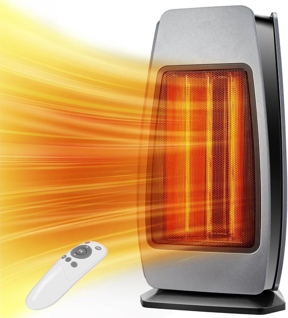 Infrared Space Heaters for Indoor Use, 1500W Electric & Portable Room Heaters with Thermostat, 4 Modes, 24H Timer, 70 Oscillating Electric Space Heater with Remote, Safe for Large Room Use (Grey)