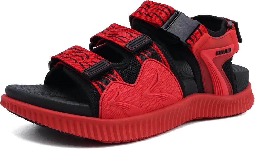 KuaiLu Mens Hiking Sandals with Arch Support Orthopedic Walking Recovery Sandals for Plantar Fasciitis Open Toe Summer Athletic Sport Comfortable Cushion Breathable Outdoor Water Sandals Size7-13 (11, Red Black)