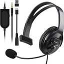 Joso Wired One Ear Headset with Mic, Single Ear Headset for PS5/PS4/Xbox/Switch/PC/iPad/Mac & Tablet with 3.5mm to Type C & USB-A Adapter - Chat Headphone, Office Business, Coach, Gaming, Remote Work Flexible Mic Black