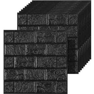 40 PCS 3D Wall Panels Peel and Stick Faux Foam 11.8"*11.8" Black Brick Wallpaper for Walls 3D Wall Tiles Faux Brick Paneling Self-Adhesive Wallpaper for DIY Interior Wall Decor