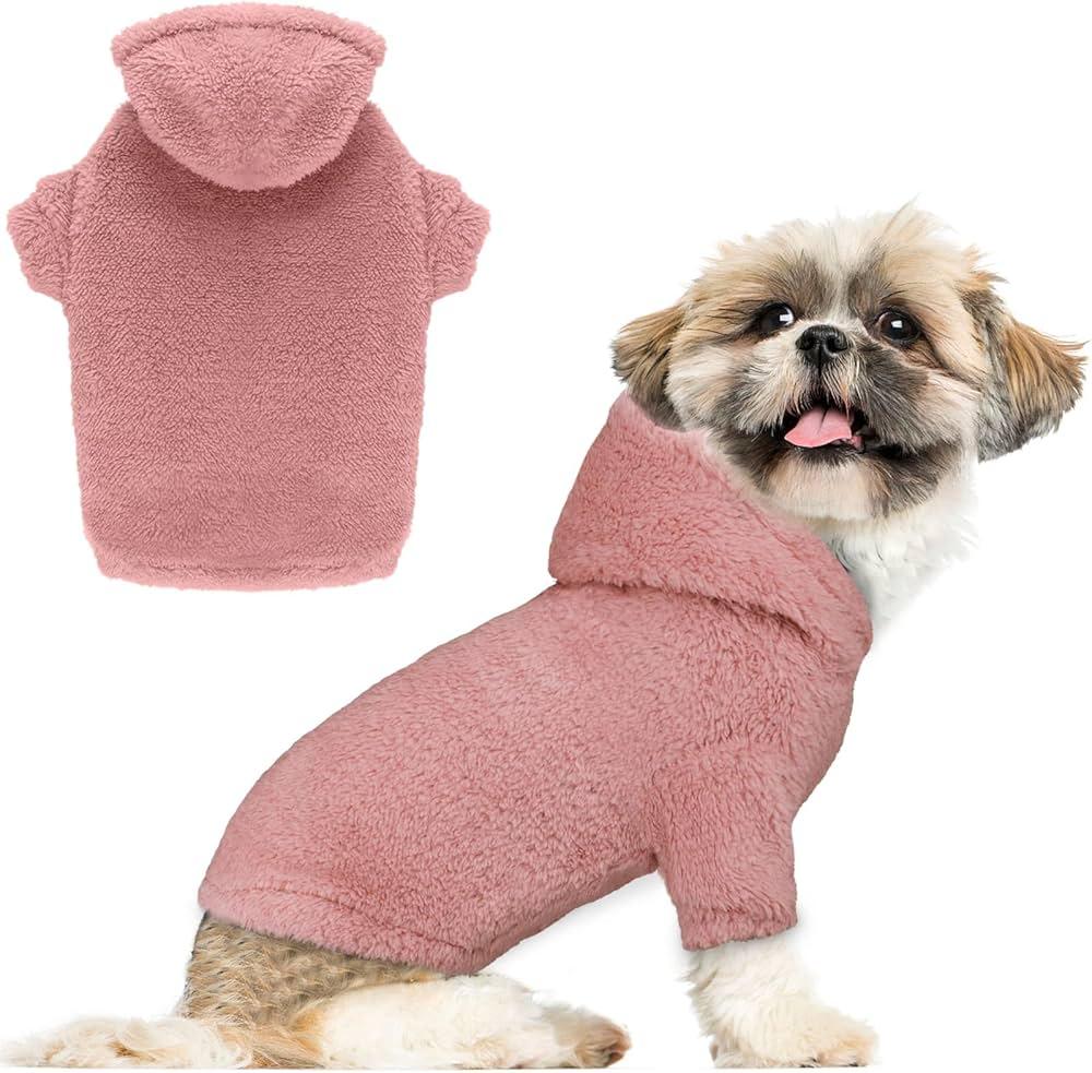 Fuzzy Dog Hoodie Dog Sweater Dog Clothes Warm Soft Cozy Dog Coats Hooded Sweatshirt Fleece Small Dog Hoodies Dog Sweaters for Small Dogs(Pink-XS)