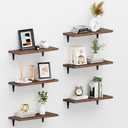 SKYSEN Floating Shelves for Wall Set of 6, 15.7in Wood Wall Shelf for Decor, Bathroom, Bedroom, Storage, Book,Kitchen, Living Room - Dark Brown(fs-40-d)