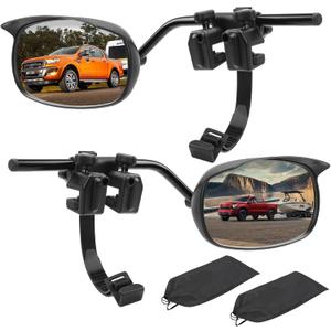 Mirror Extenders for Towing with Rain Visor, Adjustable Clip On Tow Mirrors, Universal Side Mirror Extensions for Car Truck Trailer RV SUV, Waterproof Rearview Towing Mirror Extensions, 2 PCS
