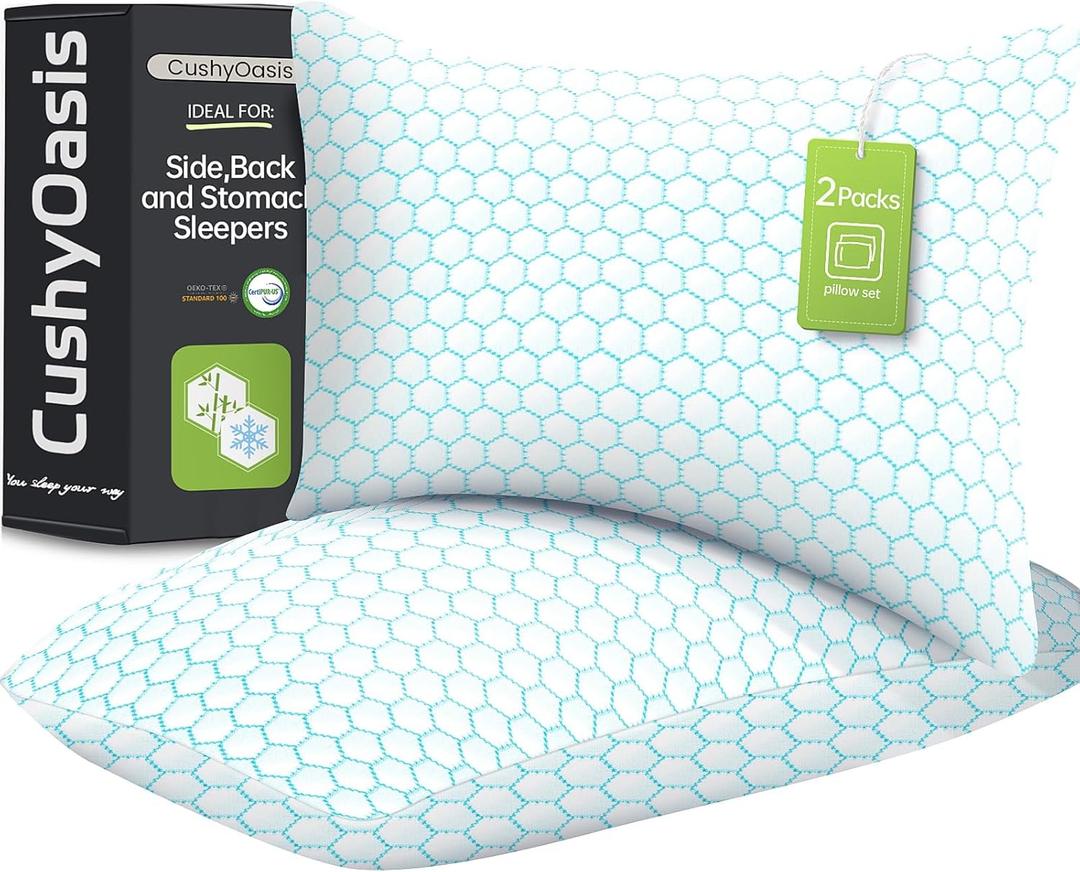 Shredded Memory Foam Pillow for Sleeping, Cooling Bed Pillows Set of 2, Adjustable Pillows for Side, Back, Stomach Sleepers with Washable Pillowcase (Standard Size, Blue)