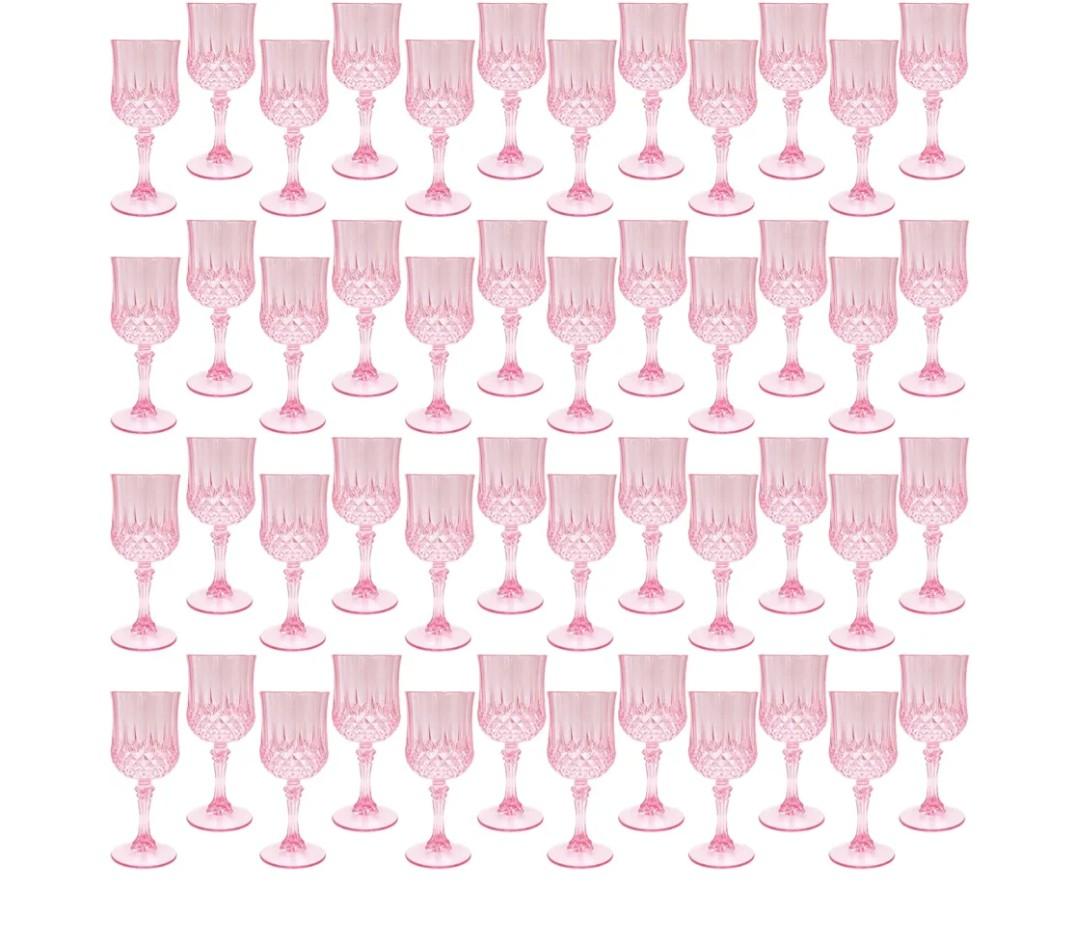 Plastic Glasses, Plastic Goblets Vintage Style Cordial Drinking Glasses for Wedding Reception, Grand Event Party Supplies (48, Pink) Plastic Glasses, Plastic Goblets Vintage Style Cordial Drinking Glasses for Wedding Reception, Grand Event Party Supplies (48, Pink)